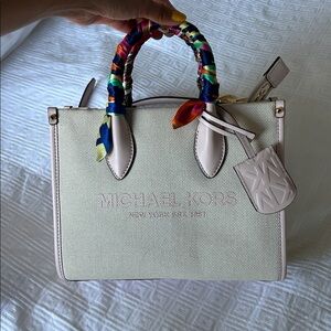 Michael Kors Cream Satchel with Multicolor Handle